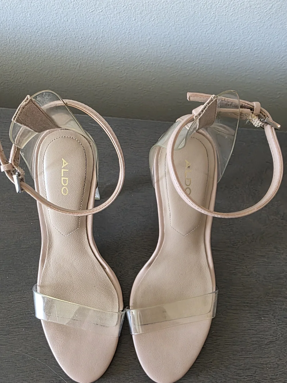 ALDO Women's Nude Ankle-Strap Clear Block Heel Sandals